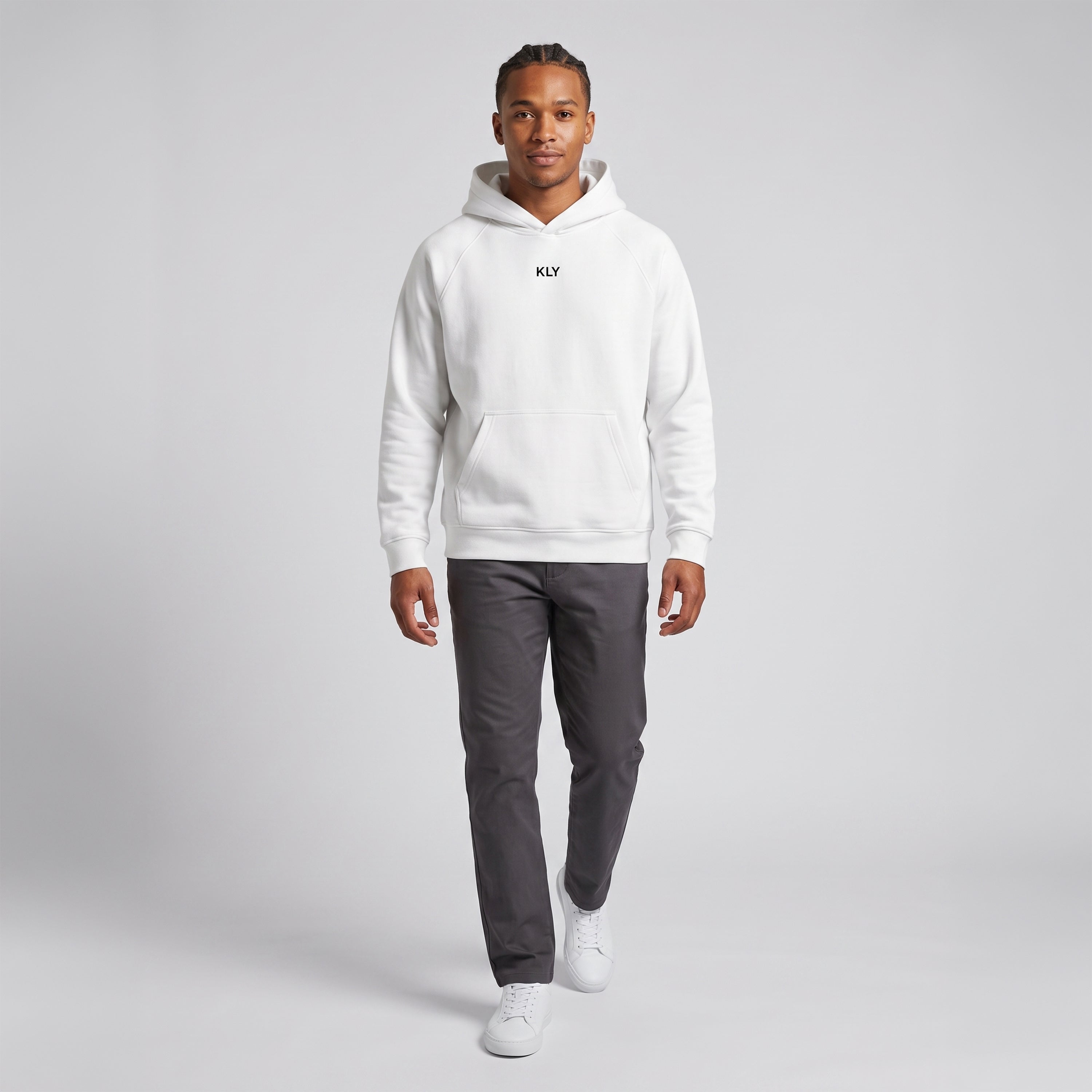 White KLY Original Hoodie, oversized unisex fit, 350 GSM brushed fleece, photo 2 of 4